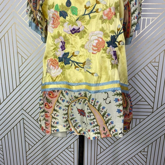 Johnny Was Mistic Paneled & Printed Tunic Top Yellow Floral Size US Small - Picture 9 of 11